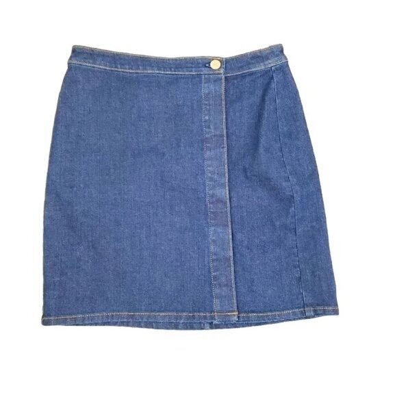 LOFT Dresses & Skirts - Loft Dark Wash button Fly Wrap front jean skirt Womens Size 6 New
